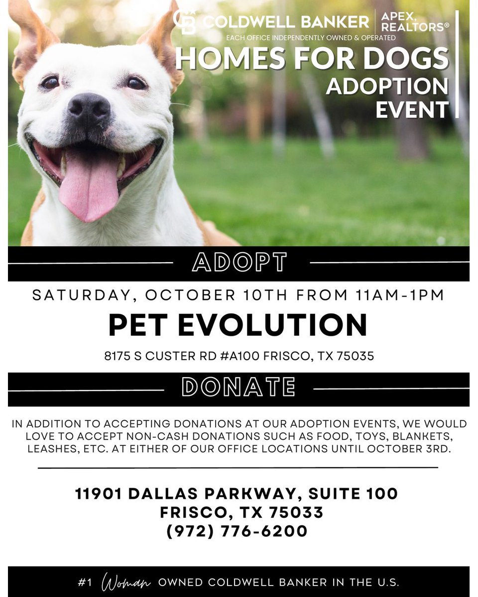 rachaelhrealtor's tweet photo. 🐶 Looking for a new best friend? 🐾

Join us for our Homes for Dogs Adoption Event!

📅 Oct. 10 | 11AM–1PM
📍 Pet Evolution, Frisco

Come meet adoptable pups looking for their fur-ever homes! 🏡💙

#HomesForDogs #FriscoTX #DogAdoption #rachaelhillrealtor https://t.co/hVkdCiB56x