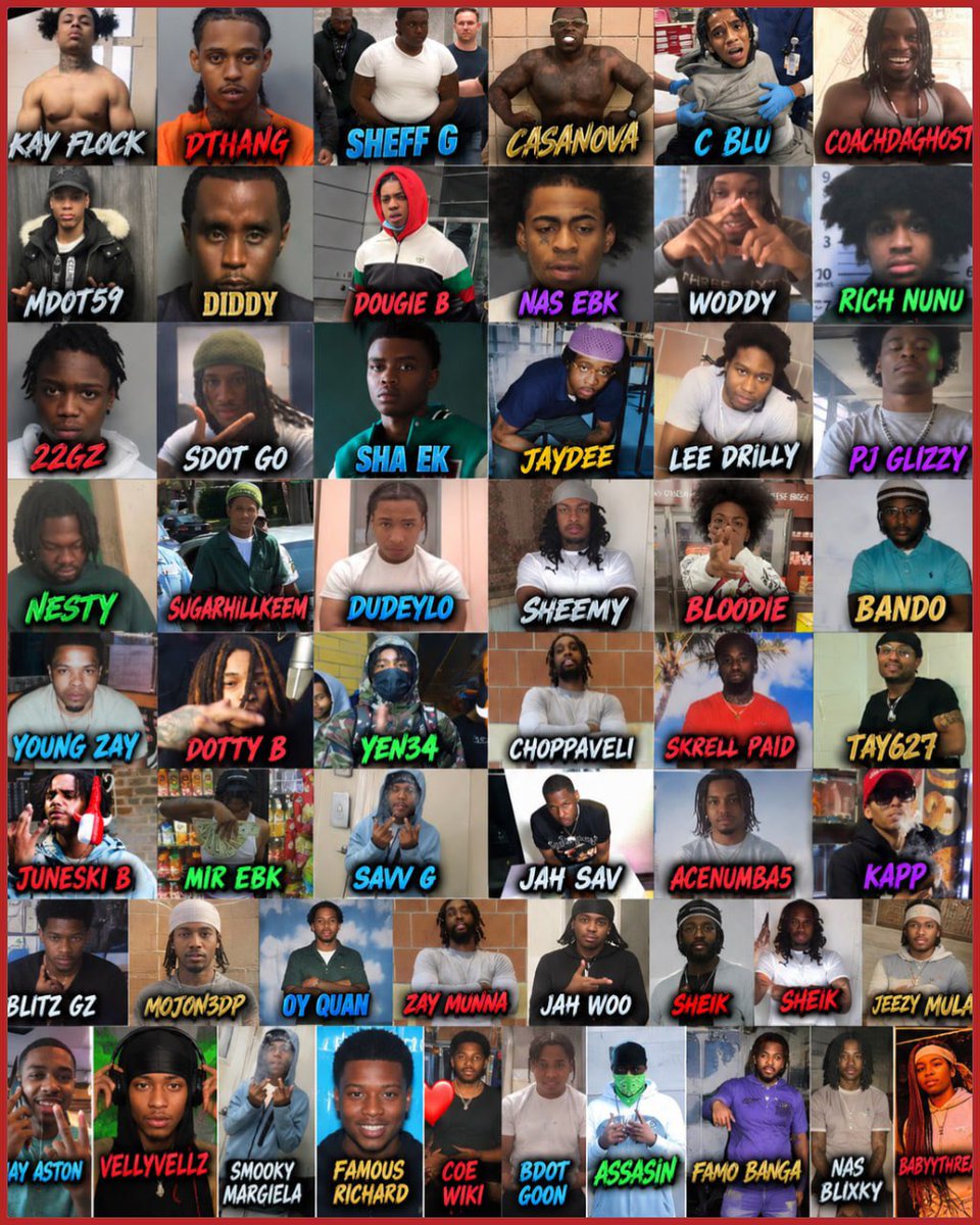 mymixtapez's tweet photo. Over 48 notable NYC rappers are currently locked up, with almost all of them being drill rappers 🔒💔 https://t.co/zHWEsEbzVN