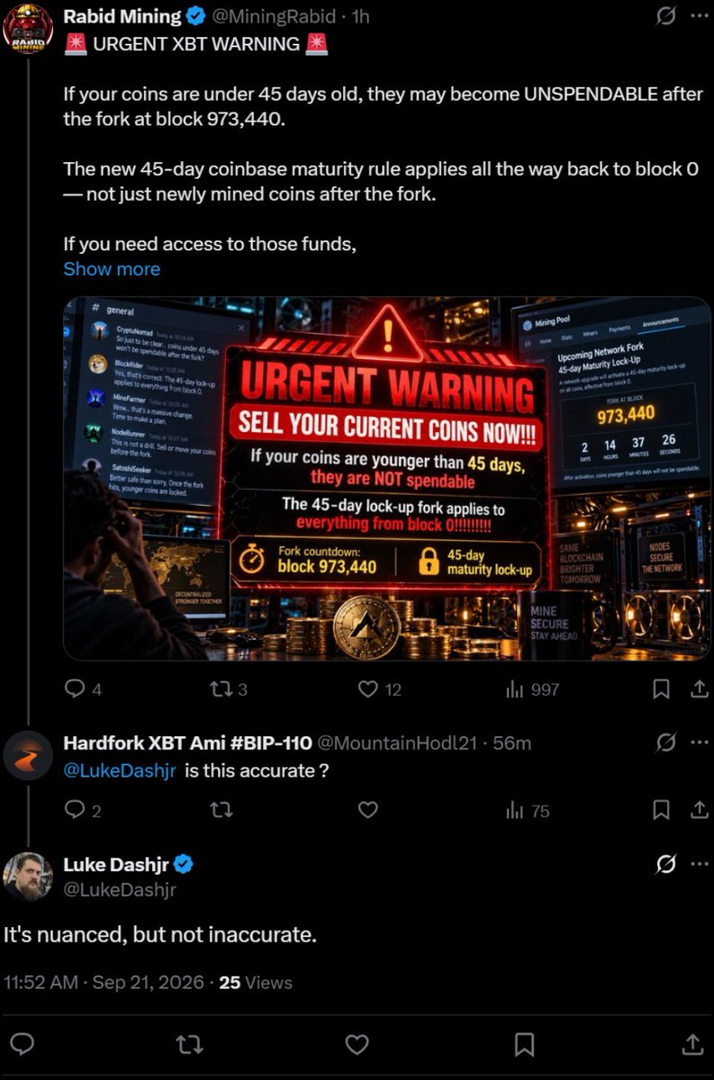 MiningRabid's tweet photo. imagine pushing for stuff u didnt even know anything about lol  all coins are now locked up on XBT not just from the fork forward. https://t.co/egnavcrUie