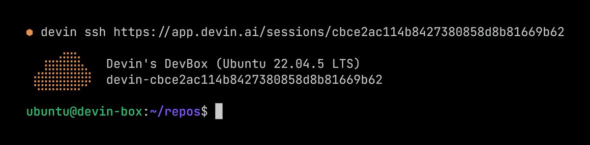 With devin ssh, you can remote into Devin’s developer environment and use it as your own.

Explore a...