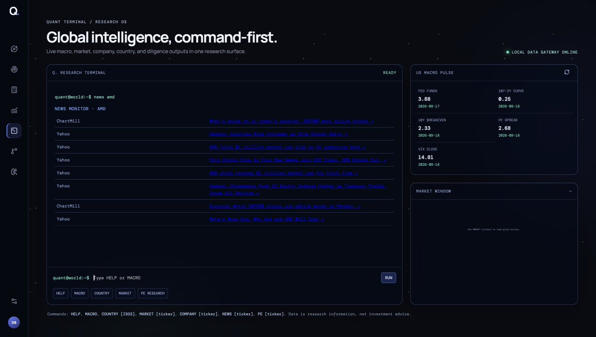 Daymarblake's tweet photo. Been building my own quantitative research terminal.

Macro. Equities. Cross-asset analysis. Scanners. Models. Risk. Strategy testing.

Built to turn market ideas into testable hypotheses.

Quants: what would you add? https://t.co/BAXMkAMmd1