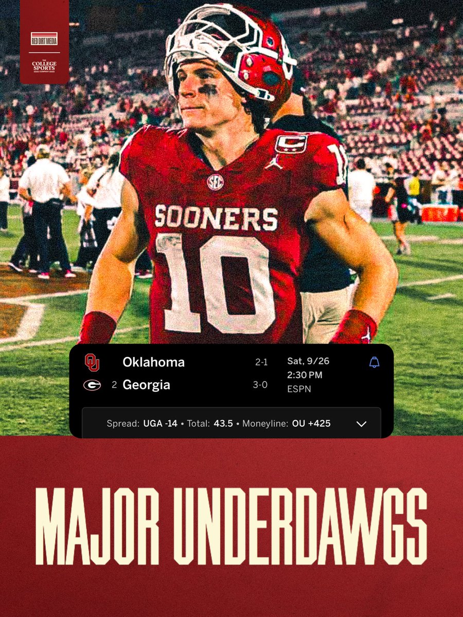 RedDirtMediaCo's tweet photo. The Sooners face the biggest spread since the 2018 Orange Bowl. 

It’s time to shock the CFB world‼️ https://t.co/j6OmIKXNRs