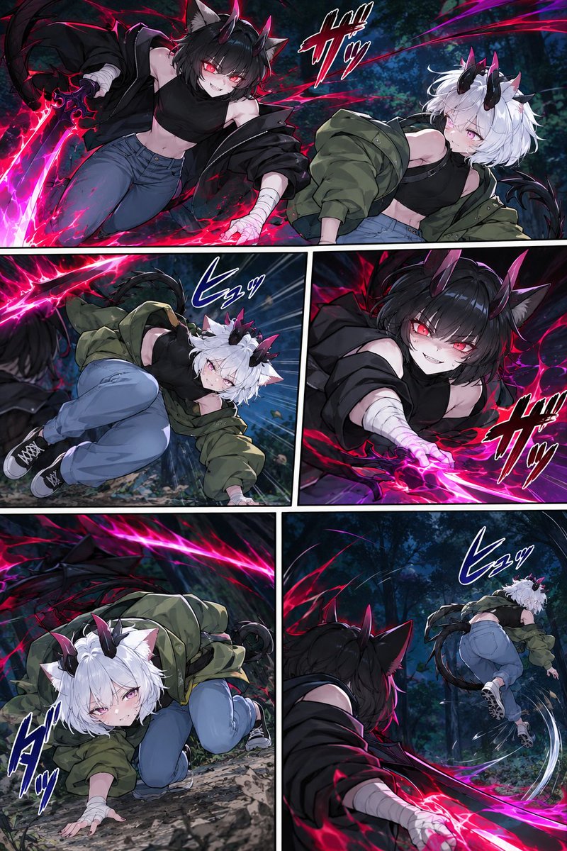 Nao38586's tweet photo. Wow, what happened here? Was Yuki attacked by a dark version of himself? What will happen to Yuki? I guess we'll find out in the next post. #AIart #AIillustration #OC #femboy #SFWย #AIใคใฉในใ https://t.co/36awcuPgYr