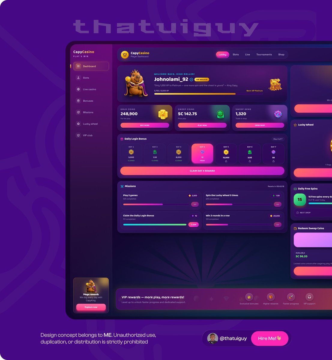JohnOlamideh's tweet photo. Task received. Brief understood. Design delivered. ๐ฎโ๐จ๐ฅ
A casino UI challenge focused on premium visuals, immersive gaming, rewards, and character-driven design. ๐ฐ๐๐น
The brief said โgo bigโ so I did.
#UIDesign #UXDesign #Figma #GamingUI #Design #DesignerTok https://t.co/vho5OPwy9L