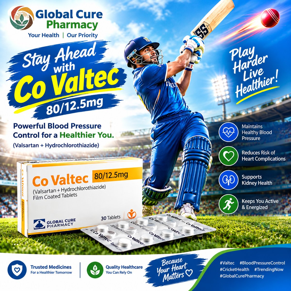 Abdulsamad39059's tweet photo. Stay Ahead with Co Voltec! Control your Blood Pressure powerfully. Co Voltec 80/12.5mg - Maintain healthy blood pressure, support kidney health, and feel active. Because your heart matters! #CoVoltec #BloodPressureControl #HeartHealth #GlobalCurePharmacy #StayAhead https://t.co/rDoaRUzrGV