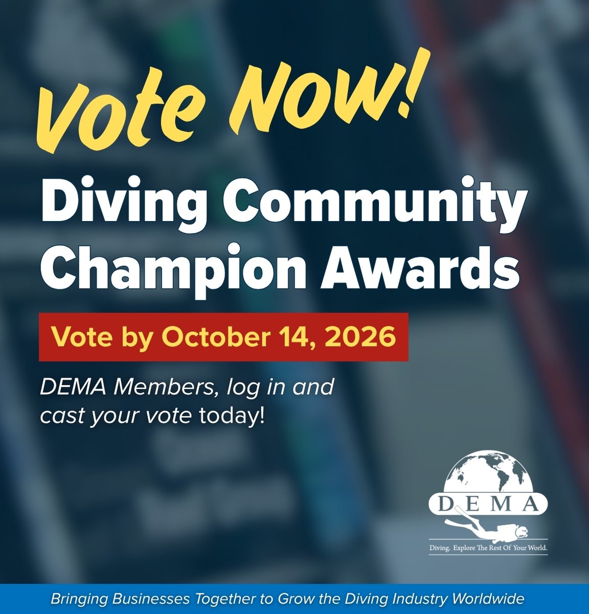 DEMAorg's tweet photo. DEMA Members, have you voted for this year's Diving Community Champions yet?

Your 2026 nominees:

🌊 Cabanas on Clark's Cay 
🇺🇸 Calypso Divers of Tampa Bay 
🐠 The LZK Group (ZooKeeper) 

Review their stories. See their impact. Vote by Oct 14: https://t.co/6bEao5oZpM https://t.co/o4en9nGxa2