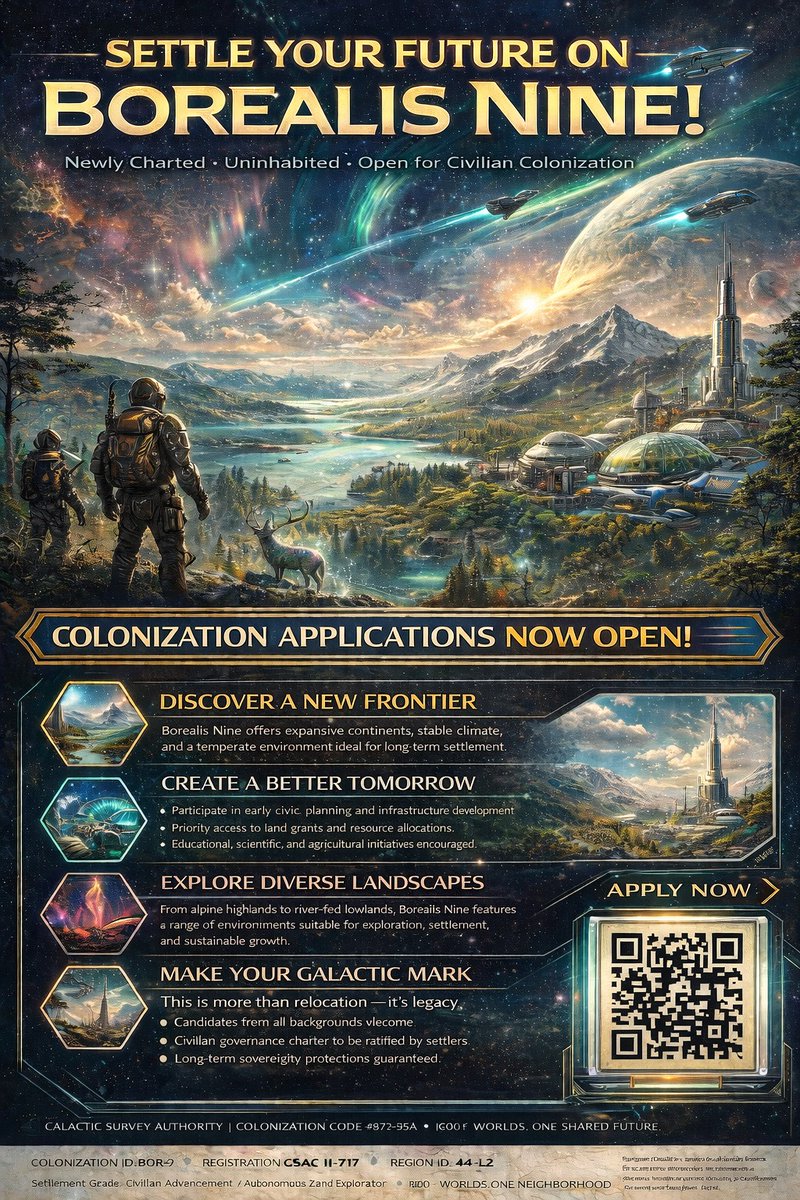 ElsewhereArch's tweet photo. A call for colonists on Borealis Nine

#SciFiArt #SpaceOpera #Worldbuilding #ConceptArt #SciFiWorldbuilding #TheElsewhereArchive https://t.co/aFGRN4cVvk