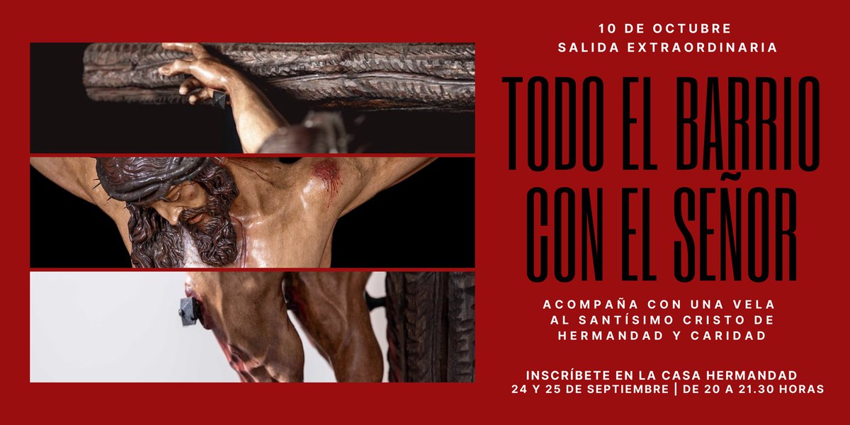 DoloresPtoTorre's tweet photo. SALIDA EXTRAORDINARIA - Ante la alta demanda de vecinos y hermanos en salir acompañando al Santísimo Cristo de Hermandad y Caridad, ampliamos la fecha de inscripción para todo aquel que desee participar.

➡️ Jueves 24 y viernes 25, de 20 a 21.30 horas en nuestra Casa Hdad. https://t.co/ZtftgKnBeJ