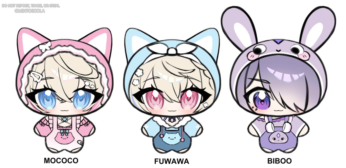 mintoscola's tweet photo. Finished sketching Biboo and FUWAMOCO for my upcoming plushie keychains!!! 

I'll be sketching Nerissa and Shiori next time on stream again!! 🫶 https://t.co/YACCtwy73z