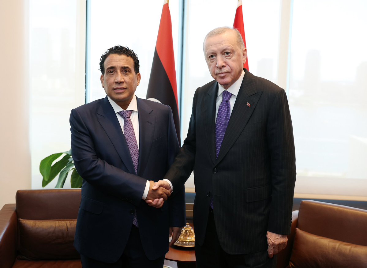 tcbestepe's tweet photo. Cumhurbaşkanımız Sayın @RTErdogan, Birleşmiş Milletler (BM) 81. Genel Kurulu dolayısıyla bulunduğu New York’taki Türkevi’nde, Libya Başkanlık Konseyi Başkanı Muhammed Yunus el-Menfi ile görüştü. https://t.co/OmgfHVrN0f