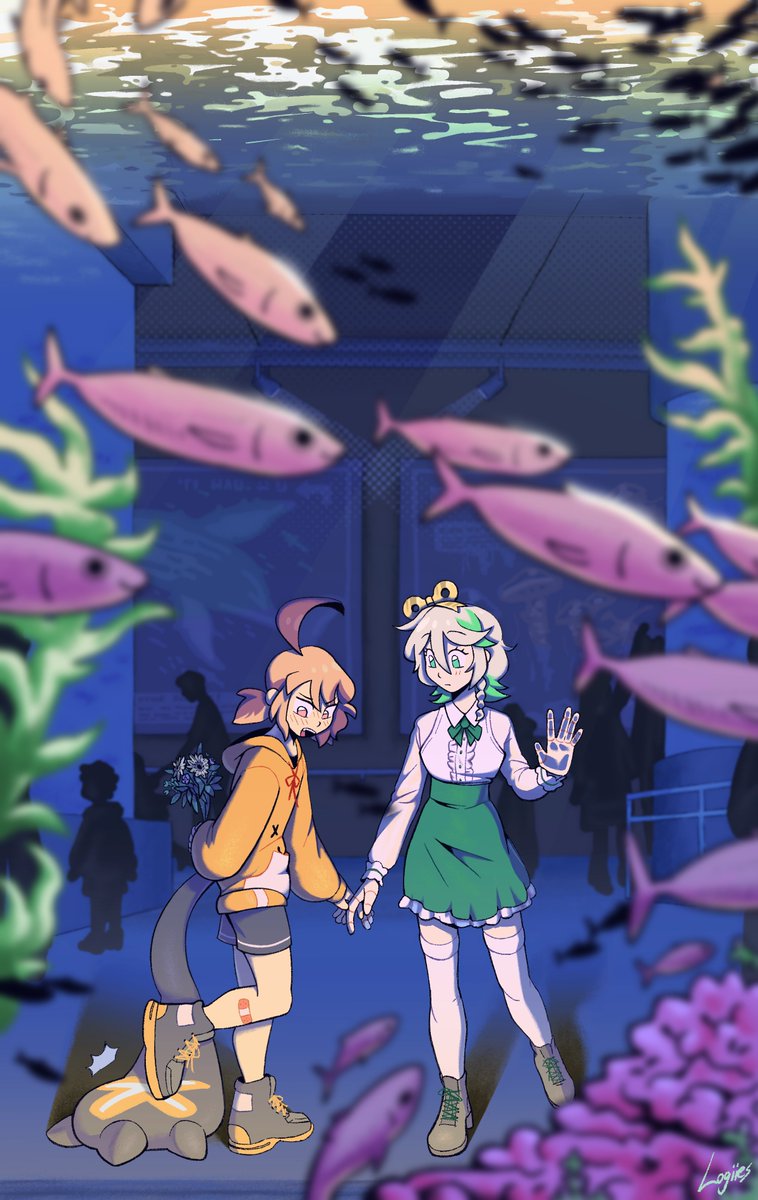 Logiies's tweet photo. autofister aquarium date for @MorriMorrttimer ! ty for commissioning me 💕 #autofister #rkggk #Immergination https://t.co/o6ljgZjahK
