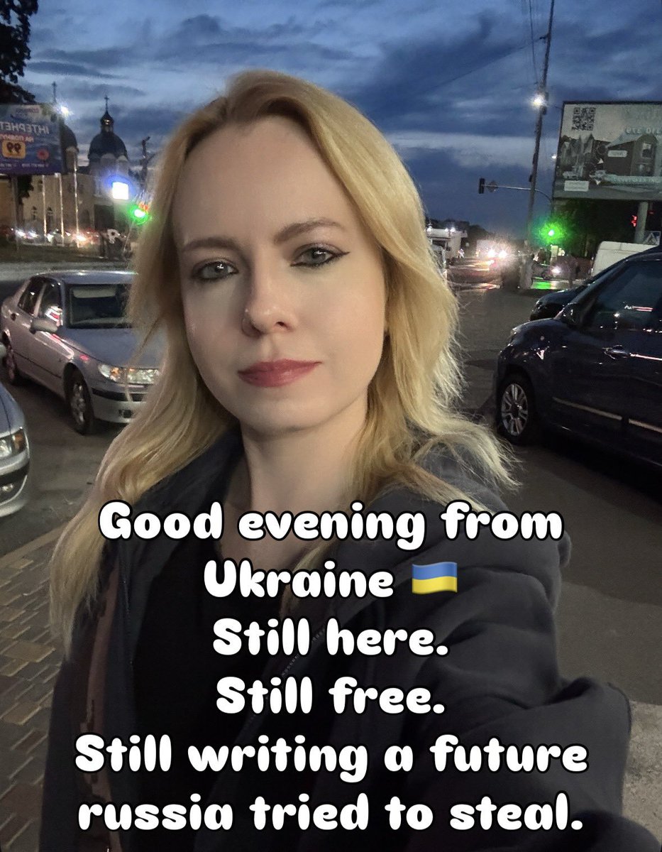 angelshalagina2's tweet photo. Good evening from Ukraine 🇺🇦

Still here.
Still standing.
Still free.
Still writing a future russia tried to steal.
@angelshalagina https://t.co/SDeC2qacZ9