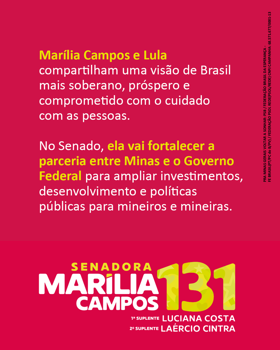 mariliacamposmg's tweet photo. Vamos juntos consolidar essa união que cuida de quem mais precisa e trabalha pelo avanço de Minas e do Brasil.

🔺✨👉 Marília Campos é 131! Lula é 13! https://t.co/88UvICrsyQ