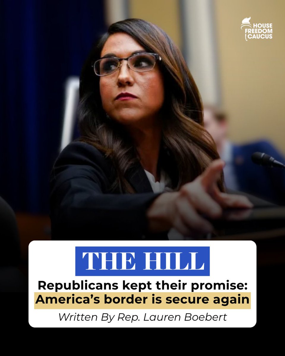 freedomcaucus's tweet photo. 🚨@RepBoebert: "Some will never admit it, but a secure border works...

Now Congress must finish the work by codifying Trump’s executive orders into statute.

Future administrations should not be able to flip a switch and reopen the border." https://t.co/wdL5Xx5fHa