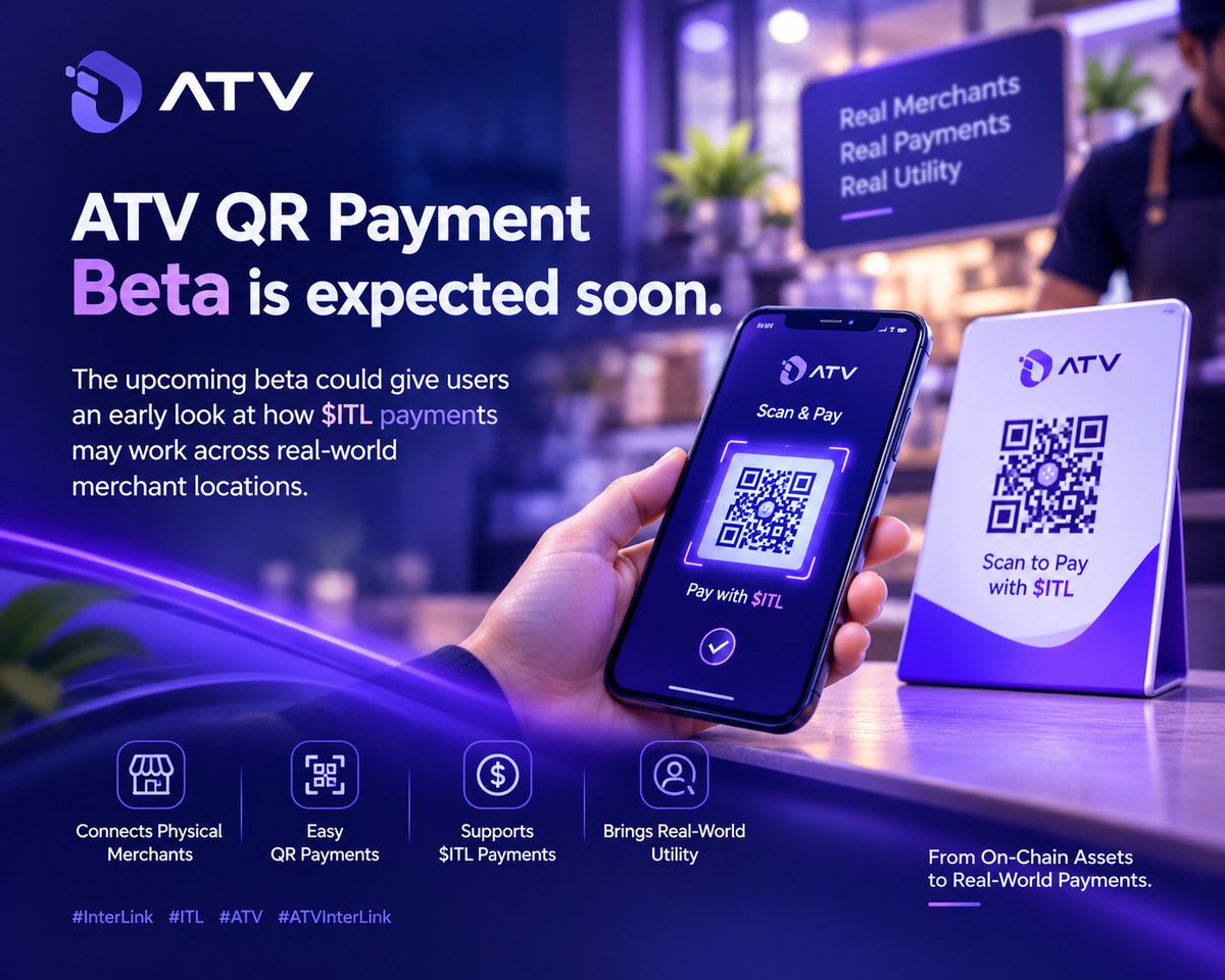 amdadullahg55e's tweet photo. 🚀 ATV QR Payment Beta is expected soon.  
   
The upcoming beta could give users an early look at how $ITL payments may work across real-world merchant locations.  

#interlink #ITL #ATV https://t.co/l3xWQNZhcs