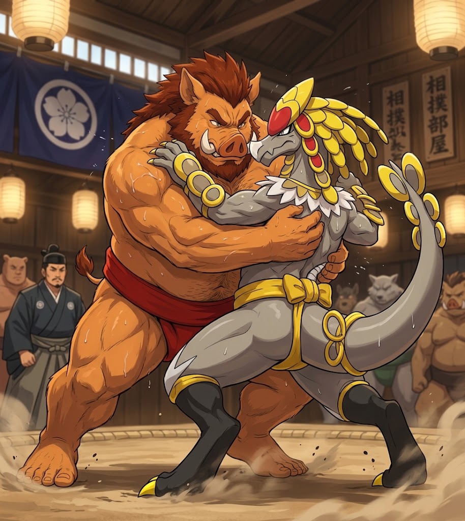 BigBulkyBoar's tweet photo. BigBulkyBoar has defeated Kommo-o by pushing him out of the dohyo! BigBulkyBoar takes the victory!
#sumo #boar #furry #pokemon #AIart️️️️️️️️️️️️️️️️️️️️️️️️️️️️️️️️️️️️️️️️️️️️️️️️️️️ #sumofurry #sumopokemon https://t.co/PkQJu55I10