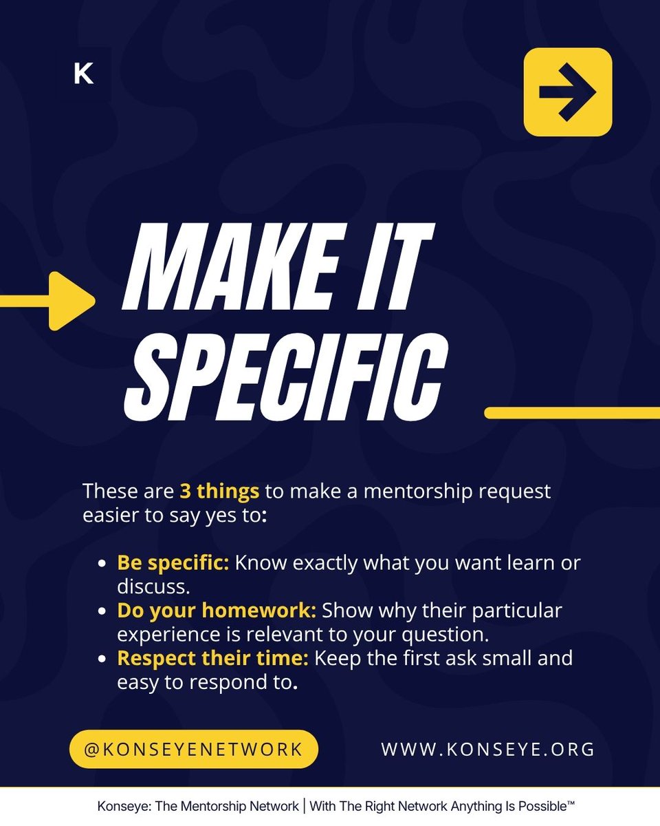 Konseyenetwork's tweet photo. “Will you be my mentor?”
Maybe don’t start there.
A better approach is to lead with a specific question, ask for a short conversation, and show that you’ve done your homework.
Here’s how to make that first ask feel less awkward. 👇
#MondayMusing #TheOtherCV https://t.co/MYDD7G46a5