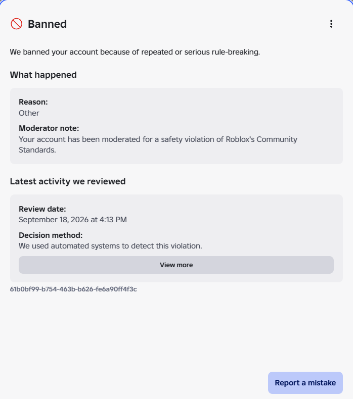 Atomic2889's tweet photo. Hi, I know this probably won't become viral but my account got deleted. I'm posting this cause Roblox didn't even give me a reason or motive for the ban. I hope Roblox or anyone in the staff team can see this and fix it, ok bye. https://t.co/GNybmDfuap