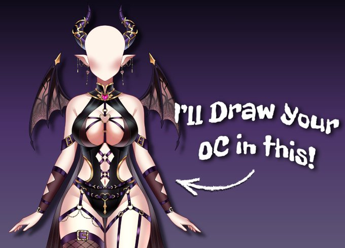 st4rrg1rl1's tweet photo. I need an OC for this Succubus YCH outfit ♡  drop your OC below!! I’ll pick 1 and draw them in this fit ¬⩊¬  show me who would absolutely eat this look ↓ #VTuber #ArtRaffle #Halloween https://t.co/aJmn6zAumL