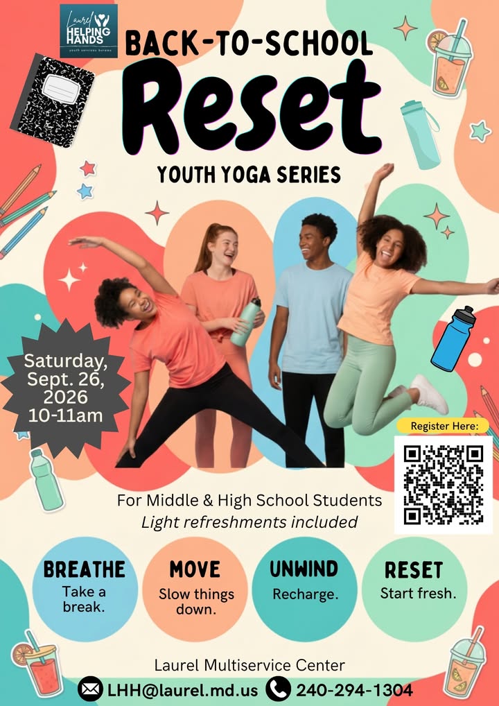 cityoflaurel's tweet photo. Laurel Helping Hands is excited to invite students to a Youth Yoga Series starting September 26th. Held from 10a-11a, these sessions are designed to provide students a welcoming space to unwind, recharge, and connect.

This is free, but space is limited: https://t.co/79aEUI4ivm https://t.co/uAIMqoDClT