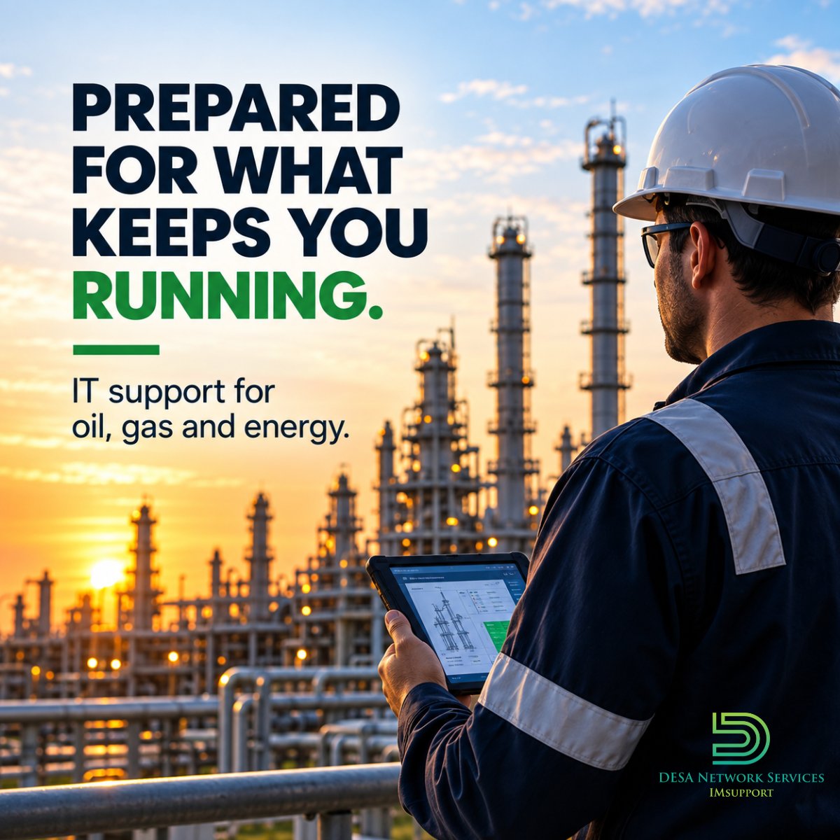 DesaNetwork's tweet photo. In oil, gas and energy, reliable operations need reliable IT.

Tested backups. Secure systems. A clear recovery plan. Be prepared before downtime hits.

#OilAndGas #Energy #ITSupport #BusinessContinuity https://t.co/neg1aCq1wJ