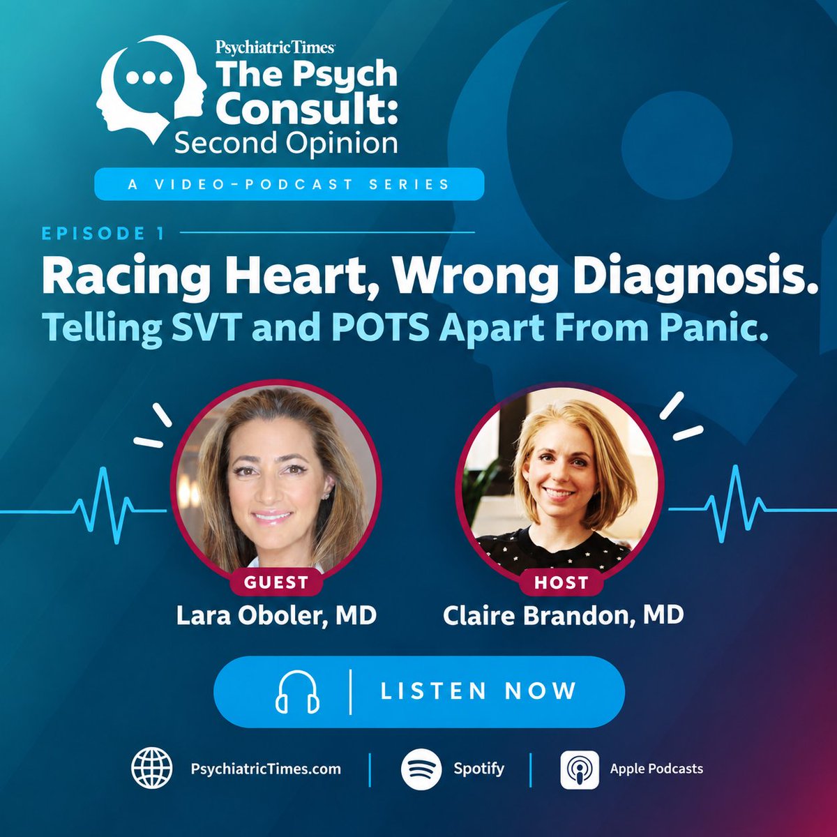 PsychTimes's tweet photo. 🎙️ The Psych Consult: Second Opinion is here!

Claire Brandon, MD, and cardiologist Lara Oboler, MD, explore how SVT and POTS can mimic panic attacks, the clues that can help distinguish them, and why cardiac and psychiatric care can go hand in hand.

🔗 https://t.co/WgcUDzvRzT https://t.co/M3GmkaBeO3