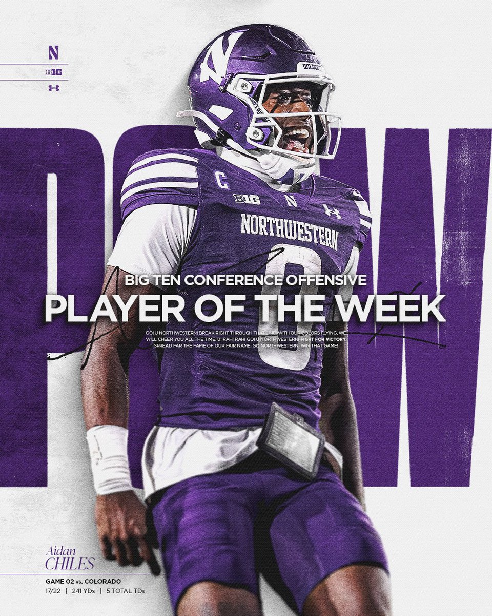 NUFBFamily's tweet photo. Your Big Ten Offensive Player of the Week 🏅 https://t.co/mIWI6GfYVw