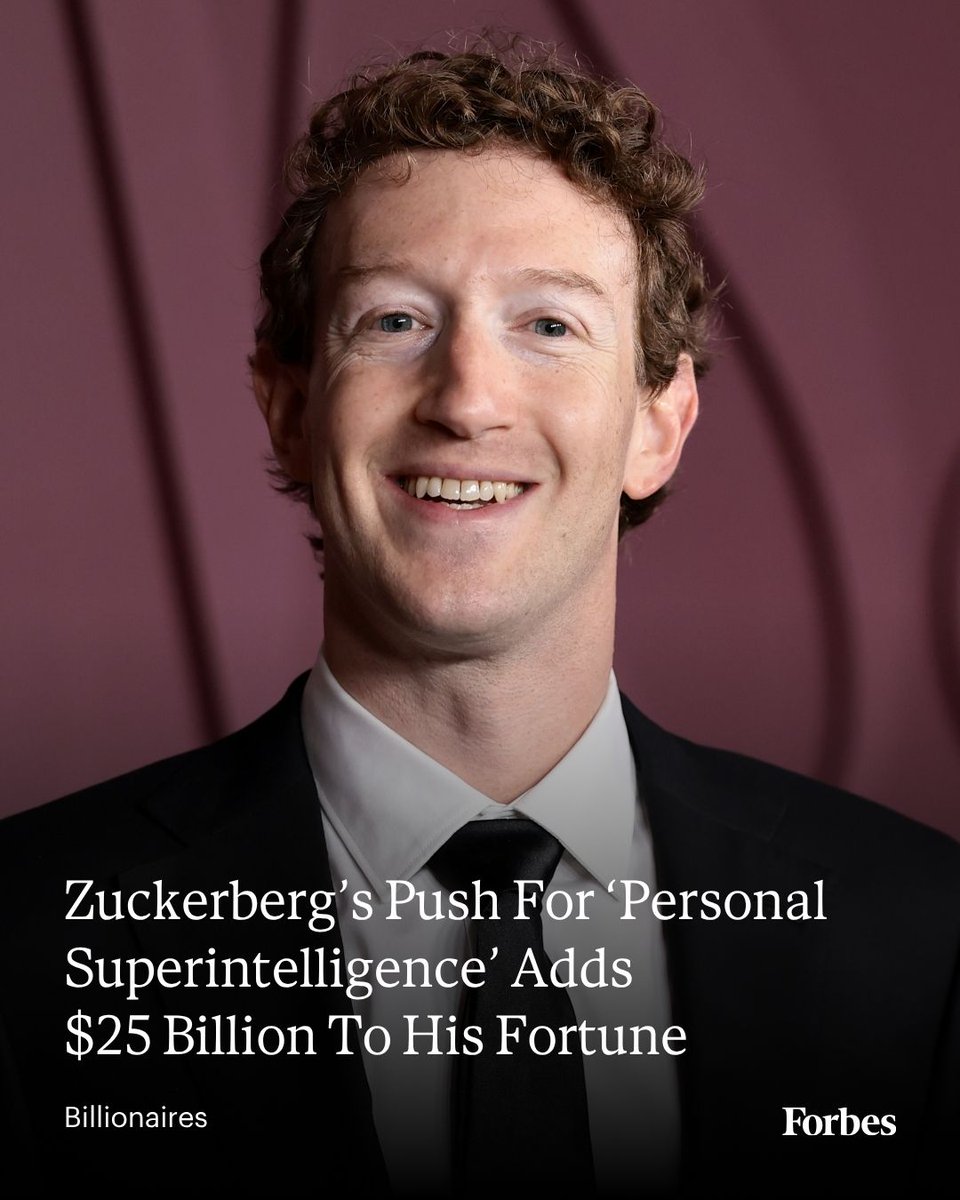 Forbes's tweet photo. The initial rise in Meta stock Monday morning increased Mark Zuckerberg’s net worth by $12.9 billion but, by midday, the stock had rallied even further and his single-day gain had increased to $25 billion.
Read more: https://t.co/MDlw7E2gbt
📸: Dimitrios Kambouris via Getty Images for WSJ. Magazine Innovators Awards
