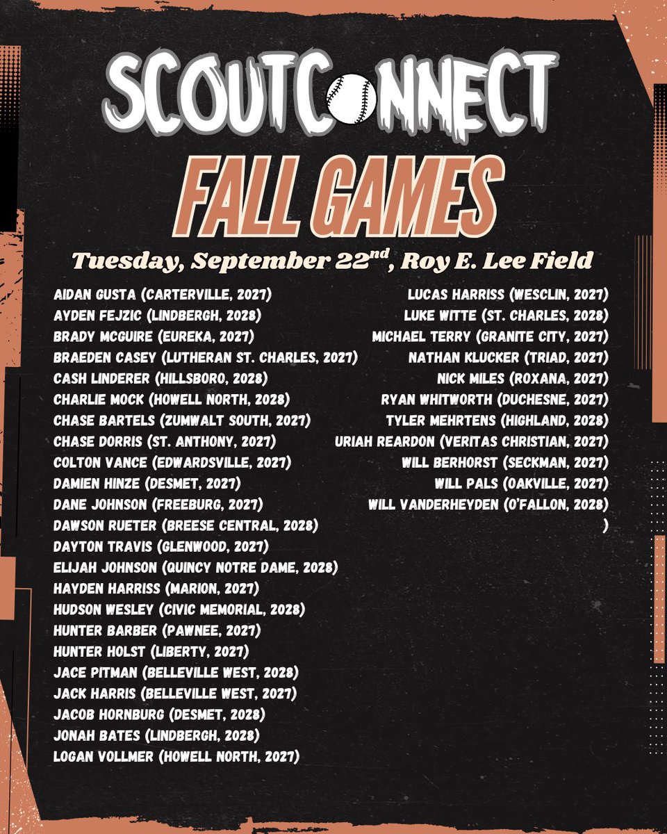 ScoutConnectBB's tweet photo. 𝓢𝓬𝓸𝓾𝓽𝓒𝓸𝓷𝓷𝓮𝓬𝓽 𝓕𝓪𝓵𝓵 𝓖𝓪𝓶𝓮𝓼 

The #SCFallGames is back tomorrow at Roy E. Lee Field in Edwardsville, IL. 

Showcase &amp; gameplay with 30+ uncommitted ‘27s &amp; ‘28s - full roster, found here.👇 https://t.co/tbYuAfFuKQ
