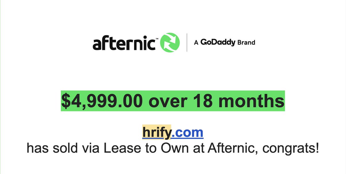 JunasDN's tweet photo. SOLD  https://t.co/xew4l0bct6, Thanks @afternic 

What makes this one even better? The buyer wasted no time. Hrify is already live and developed into an active website. 
Love seeing a domain go from my portfolio to a real project. 

I’ve got a few more brandable names available :

• https://t.co/ToL5AdEXf9
• https://t.co/RNfenwINe5
• https://t.co/bn9Rtf4Yic
• https://t.co/ApfdOEfFXk
• https://t.co/wZoTdVHFsv