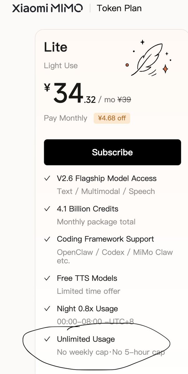 LuffyXing67's tweet photo. @thsottiaux ~$5/mo Tibo, look at mimo V2.6, time for a reset? https://t.co/HhvrbEOcNw