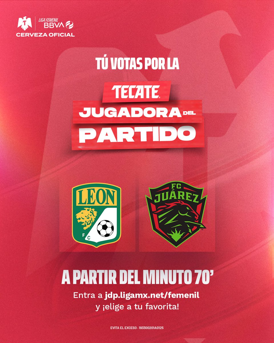 LigaBBVAFemenil's tweet photo. 🚨🌟 ¡TU VOTO PUEDE HACER LA DIFERENCIA!
Es momento de elegir a la #TecateJugadoraDelPartido del duelo entre Leon y Juárez.
🗳️ ¡VOTA POR TU FAVORITA AQUÍ! 👇🏼
https://t.co/bhitXD4EtP
@cervezatecate
#VotaciónTecateJDP | #LEOvsJUA | #TecatePorTi | #LFDS https://t.co/xPP3X0SHPj