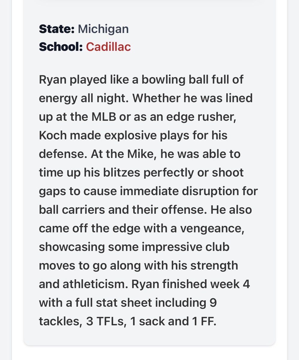ryankoch_6's tweet photo. Thank you @CoachKNoDuke and @PrepRedzoneMI for the write up!! https://t.co/nKh8FtbE3S