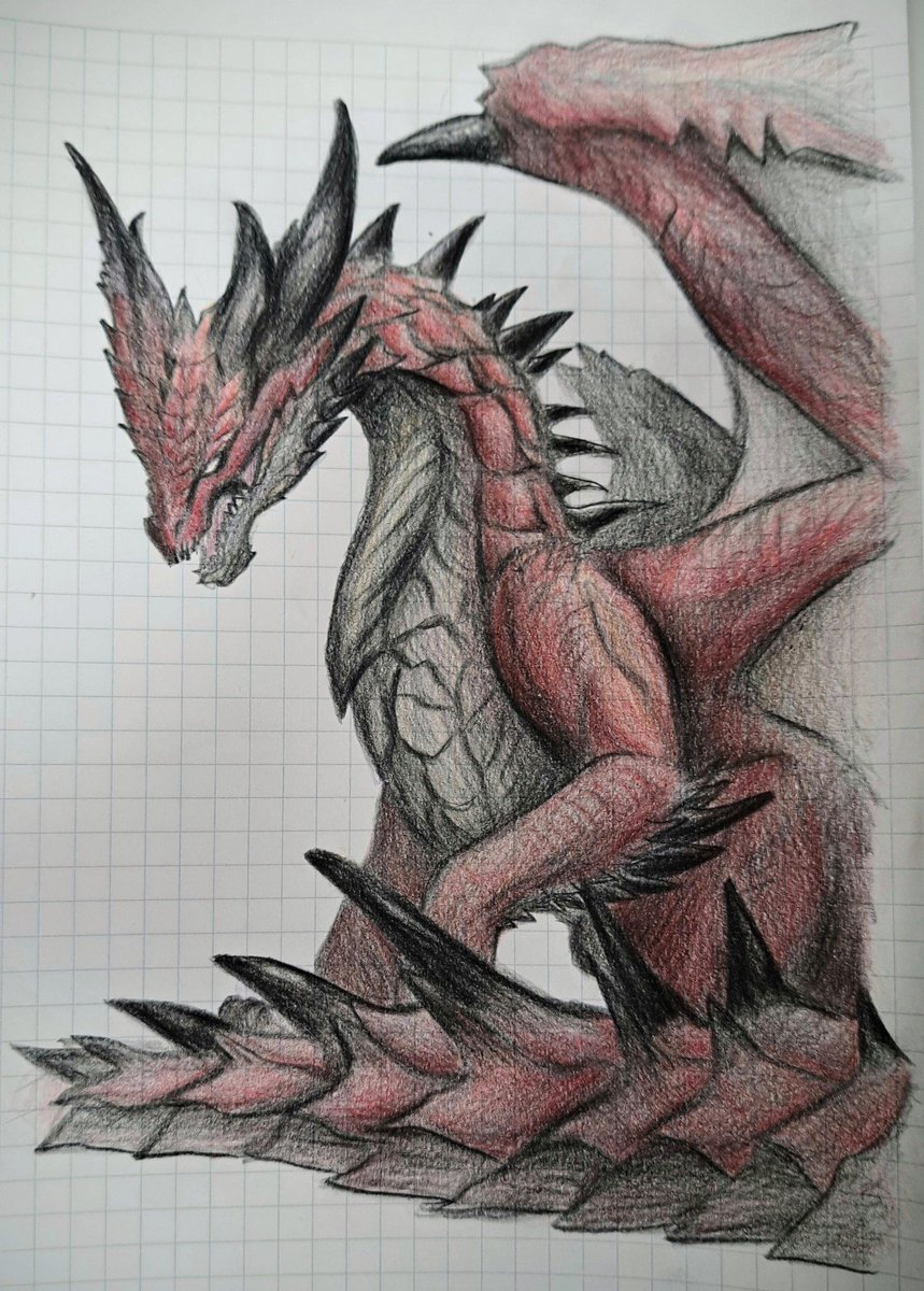 JobberDrea97205's tweet photo. 【ムフェト・ジーヴァ描いてみた！】🔥🐉

連休も残りわずか
「もう終わるのか…」と思いながら、今日も黙々とイラスト制作✏️

最後まで描いてる皆さん、一緒に楽しみましょう！
連休最後、何を描いてますか？👀

Illustration：oku.D
#モンハン #ムフェトジーヴァ #イラスト #絵描きさんと繋がりたい https://t.co/WZauEMlCyY