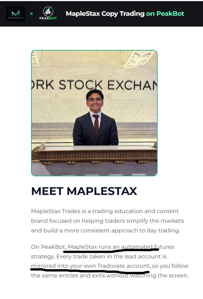 Kellyanntrades's tweet photo. @FlexingJoe I'm trying to figure out how he is getting away with running a $600 a month copy trading scam.  Traders can login to the peakbot platform and connect prop accounts so the trades he takes live are copied to the subscribers accounts.  What a scam https://t.co/R4dagkpbEG