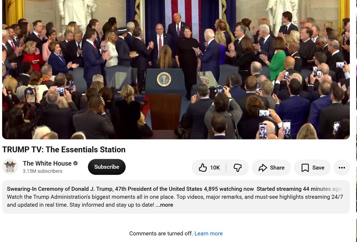 rothschildmd's tweet photo. "Trump TV" appears to be a YouTube channel meant to show the president's "greatest hits." Fewer than 5,000 people are watching, and the comments are already turned off. https://t.co/Iar5lTbc8w