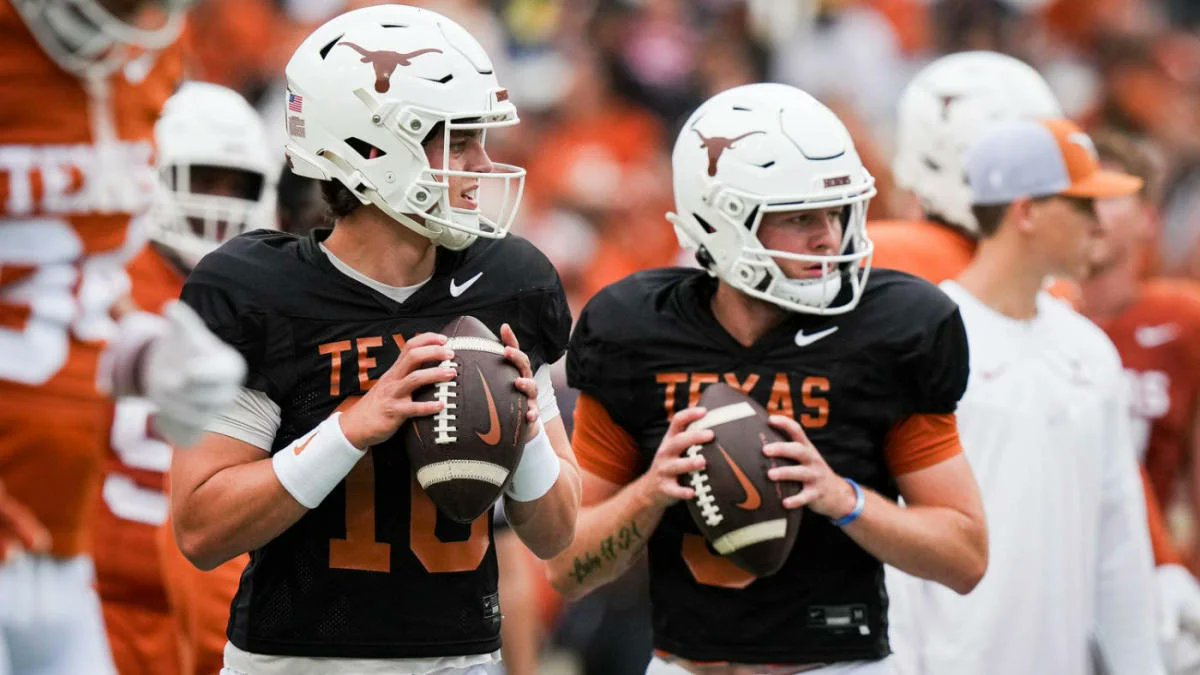 CodyCarpentier's tweet photo. Saturday will be Arch Manning's 20th Game with the majority of snaps. His 19th career start.

Arch Manning's first 19 games
Record (16-3) | (4-2 vs. Top 10 Opps, W(OSU, OU, Van, A&M), L(UGA/OSU)
358/573 (62.4%)
4,633 Passing Yards
41 TD, 11 INT - 148.7 Passer Rating
130 carries, 588 yards, 13 TD
5,221 Total Yards, 54 Total TDs

Quinn Ewers' first 19 games
Record (14-5) | (1-3 vs. Top 10 Opps, W(Bama), L(Bama, TCU, Was)
368/575 (64%)
4,690 Passing Yards
31 TD, 10 INT - 146.8 Passer Rating
68 carries, -24 yards, 6 TD
4,666 Total Yards, 37 Total TDs
- Games 35, 36, and 37 were Clemson, ASU, and OSU

Colt McCoy's first 19 games
Record (14-5) | (0-2 vs. Top 10 Opps, OSU/OU)
354/530 (66.8%)
4,148 Passing Yards
39 TD, 17 INT - 150.4 Passer Rating
105 carries, 248 yards, 2 TD
4,396 Total Yards, 41 Total TDs
- Game 39 was OSU (Fiesta), Game 53 was Bama (BCS)

Vince Young's first 19 games
Record (16-3) | (0-2 vs. Top 10 Opps, both OU)
205/346 (59.2%)
2,593 Passing Yards
16 TD, 17 INT - 127.6 Passer Rating
249 carries, 1,621 yards, 16 TDs
4,214 Total Yards, 32 TDs
- Game 20 was Mich (Rose), Game 33 was USC (BCS)