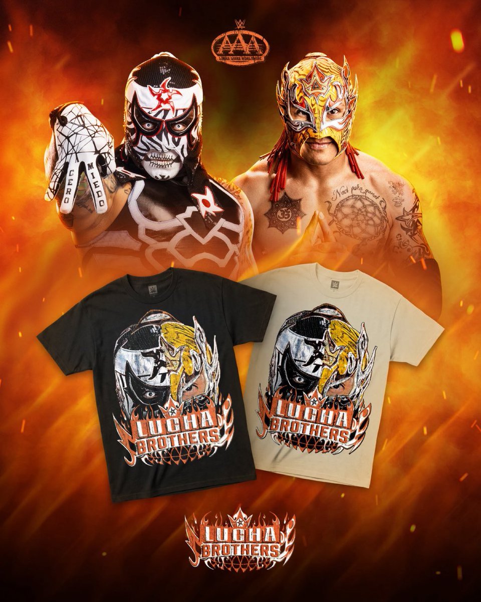 Taylor__wwe's tweet photo. Penta and Rey Fenix have joined forces! Celebrate the duo with zero fear with their new tee available now at @WWEShop https://t.co/yVD6ASMcJI