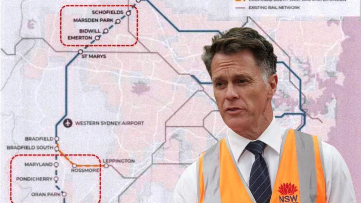 fictillius's tweet photo. A dozen new train stations have been mapped out for Sydney’s west, with suburbs like Maryland, Marsden Park and Oran Park targeted for new driverless trains according to secret modelling for new Metros. https://t.co/iLVVKOSExK https://t.co/QqZ2IobHmX