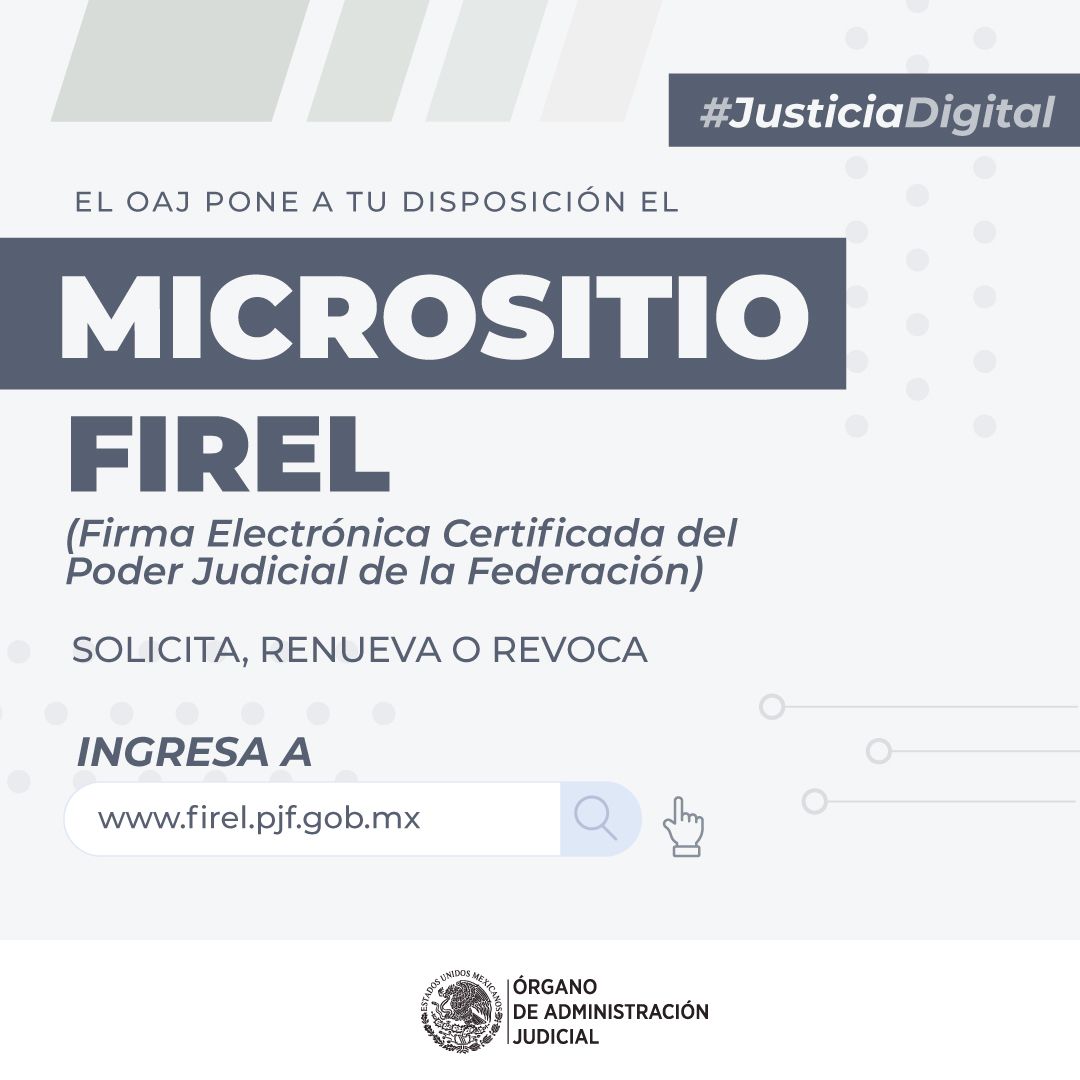 OAJ_Mex's tweet photo. #JusticiaDigital 💻⚖️ | ¿Necesitas solicitar o renovar tu Firma Electrónica Certificada del Poder Judicial de la Federación (#FIREL)?
Realiza el trámite de manera sencilla a través del micrositio oficial.
🌐 Ingresa a: https://t.co/ajUzeOgiu6 https://t.co/xo6xiAk0Iu