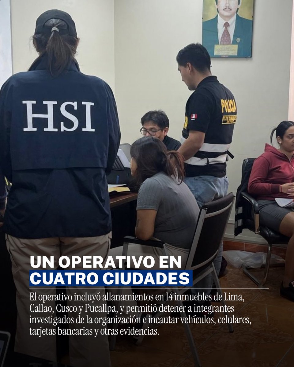 USEMBASSYPERU's tweet photo. Transportistas más seguros, logro de nuestra cooperación 🇺🇸🇵🇪

La unidad especial DIVIDT de @PNP_Noticias y @HSI_HQ 🇺🇸 desarticuló una organización investigada por extorsionar a empresas de transporte público desde 2024.

12 personas fueron detenidas. La investigación continúa para identificar otros posibles casos y víctimas.

Juntos estamos más seguros.