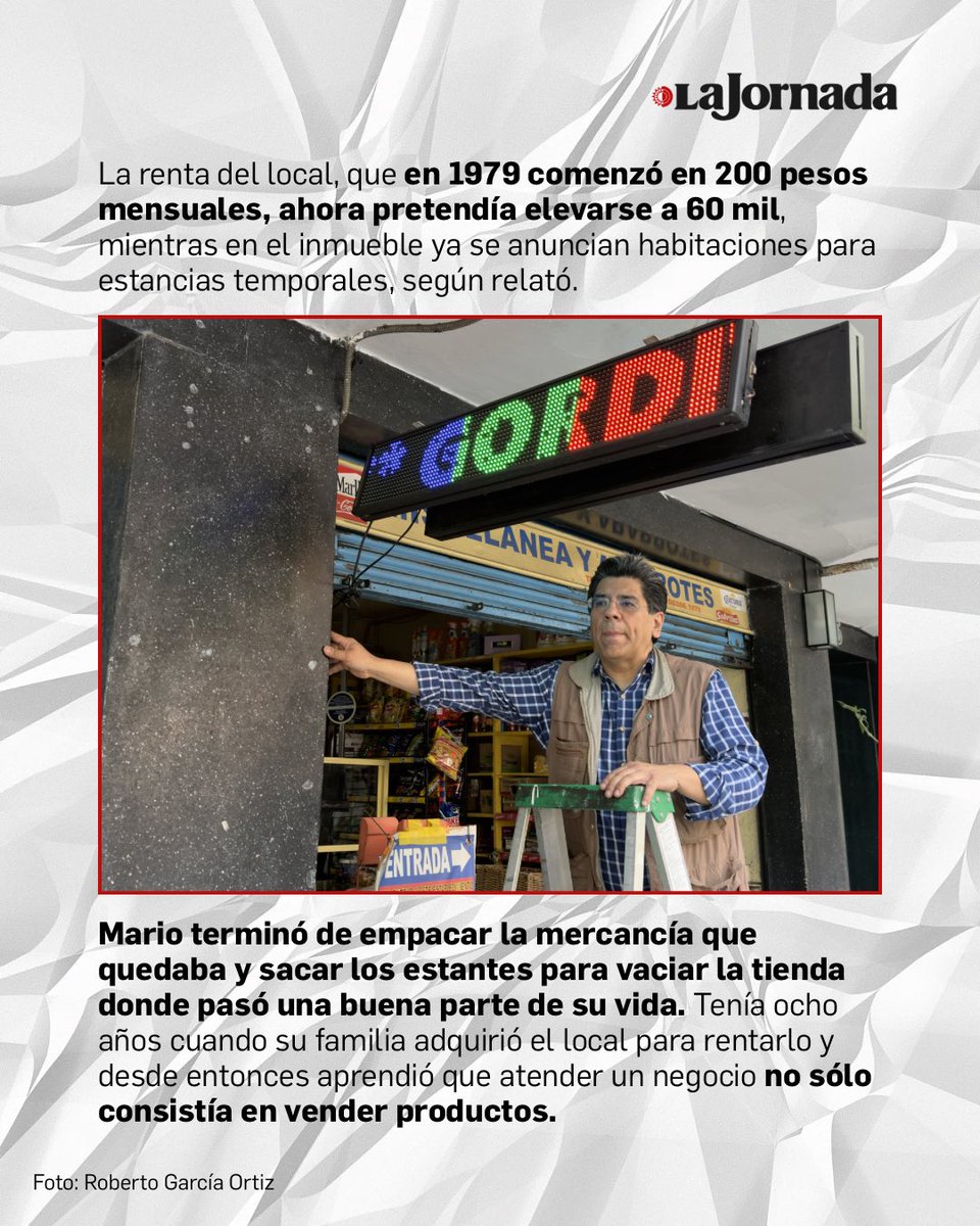 lajornadaonline's tweet photo. Tras 47 años en la colonia Hipódromo, la tienda de abarrotes La Buena Estrella cerró definitivamente. Su propietario atribuyó el cierre a la gentrificación: la renta del local pasó de 200 pesos en 1979 a una pretensión de 60 mil pesos mensuales. https://t.co/QXSuNZGUML