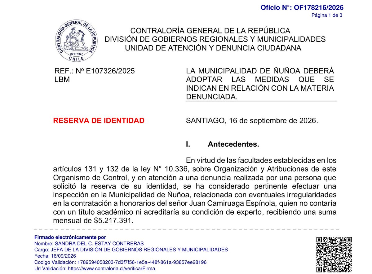 aargandonanunoa's tweet photo. Contraloría: el jefe de gabinete del alcalde Sichel no cumplía los requisitos para ser contratado como "experto". Cobraba $5,2 millones al mes. Contratación no procedente.
Hoy es jefe de gabinete de Germán Codina en la Delegación Presidencial. https://t.co/royLWBVi0j