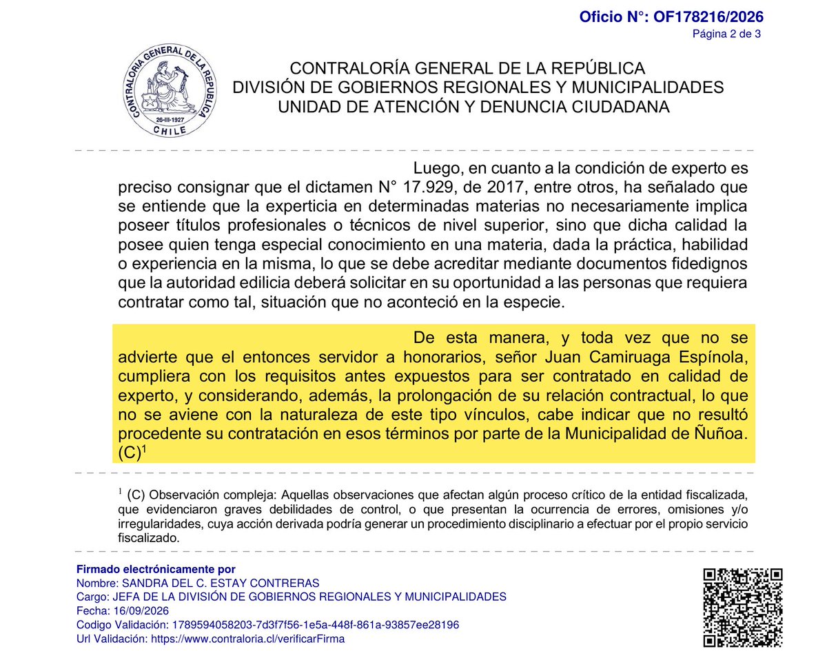 aargandonanunoa's tweet photo. Contraloría: el jefe de gabinete del alcalde Sichel no cumplía los requisitos para ser contratado como "experto". Cobraba $5,2 millones al mes. Contratación no procedente.
Hoy es jefe de gabinete de Germán Codina en la Delegación Presidencial. https://t.co/royLWBVi0j