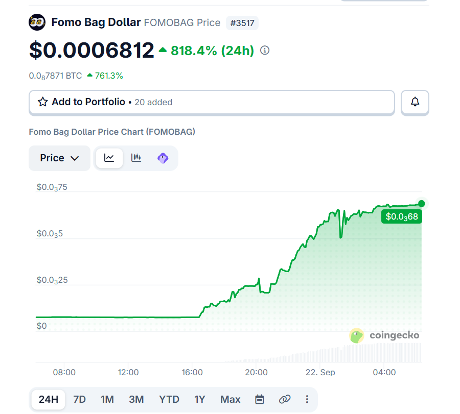 fomobagdollar's tweet photo. $FOMOBAG IS WAKING UP!💰🚀🚀

📈800%+ move on the chart @coingecko
🔥The community is building.
https://t.co/bxYCDo1Kt2

The chart is talking.
Are you watching or are you ...?👀💰

#FOMO IN. #BAG UP.🚀
https://t.co/4FarFh5fwQ

#FomoBagDollar #Memecoin #CryptoPump #RobinhoodChain https://t.co/VowmKiVOFu