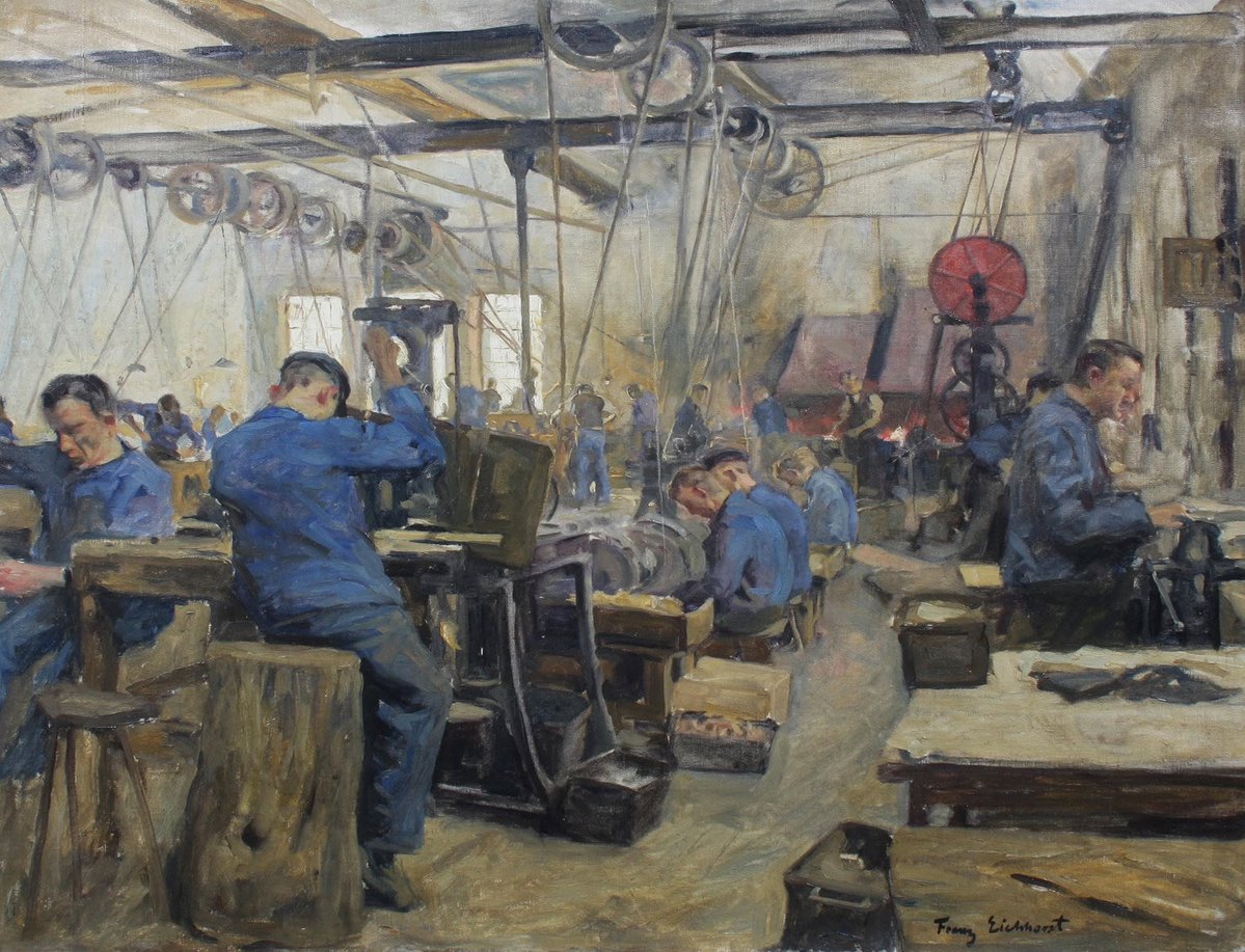 JDHaltigan's tweet photo. Franz Eichhorst (German, 1885-1948) - Lathe workers #IndustrialArt https://t.co/5xpHgNRFhg