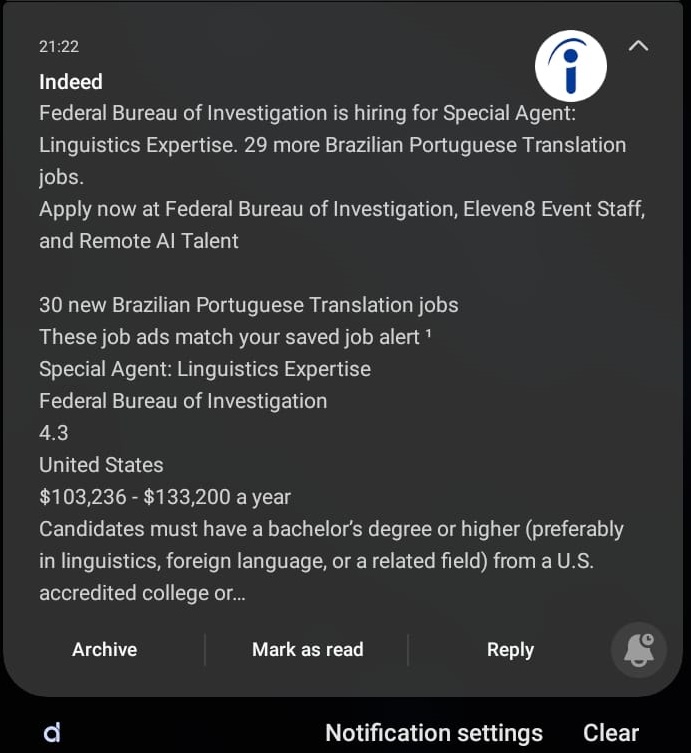 vixkous's tweet photo. Eu recebo alerta quando tem vaga pra intérprete e professor, e esse ano deu pra ver uma movimentação estranha começando em abril, pra treinamento de agentes do FBI por exemplo.
Não tenho dados abrangentes https://t.co/Ux2lF2Ol8b