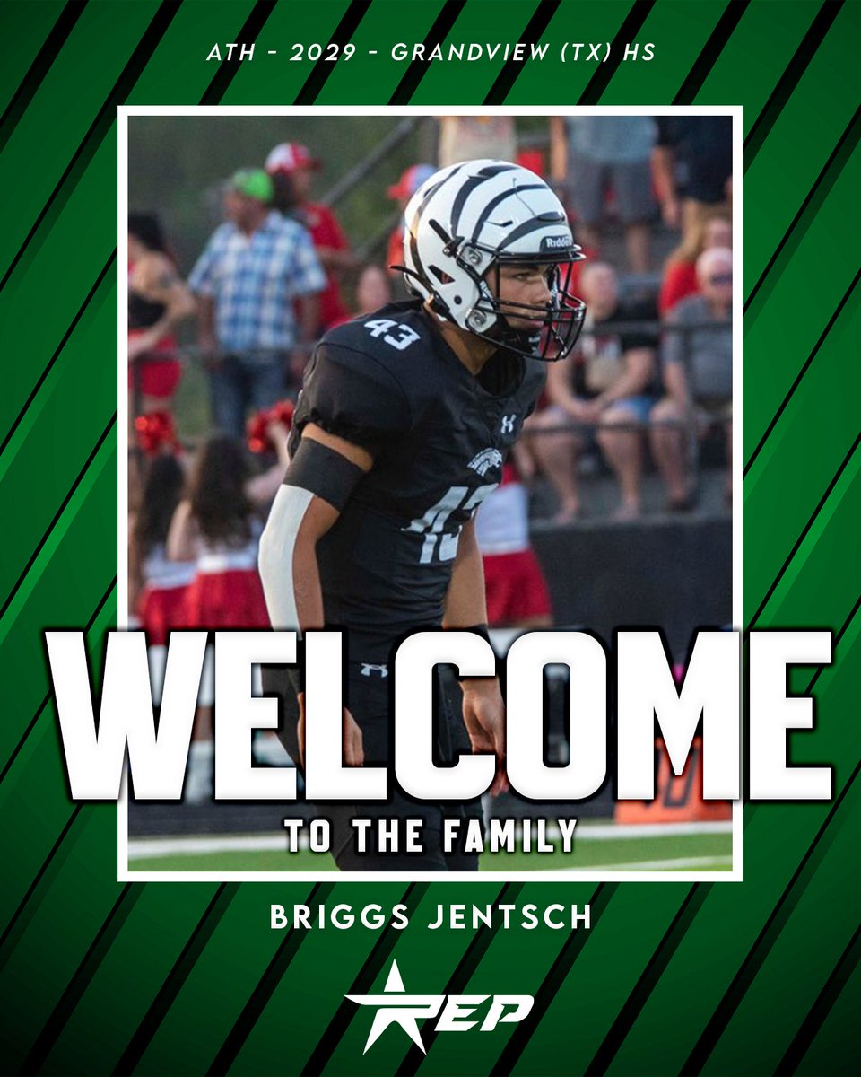 REPFootballRec's tweet photo. Locked In and Ready to Go 🔒  

Welcome to the REP Football Family, @briggsjentsch!

Excited to have the 2029 ATH from Grandview (TX) HS on board and ready to get to work.

#REPFootball #everyREPmatters #FootballRecruiting https://t.co/ArN8NVoHbE