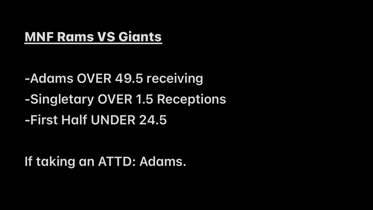 MafiaBets716's tweet photo. SNF Rams VS Giants.
#MafiaBets #BillsMafia #SNF https://t.co/pGmzkd4LTl