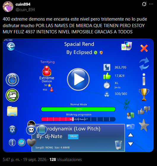 ConchetuDashers's tweet photo. PAPI CUIN SE CONVIERTE EN LA 2DA PERSONA DE CHILE EN LLEGAR A LOS 400 EXTREMES DEMON SUPER GRINDER ESTE LOCO HERMANO VAYAN A DARLE APOYO https://t.co/qZq0wIH79G